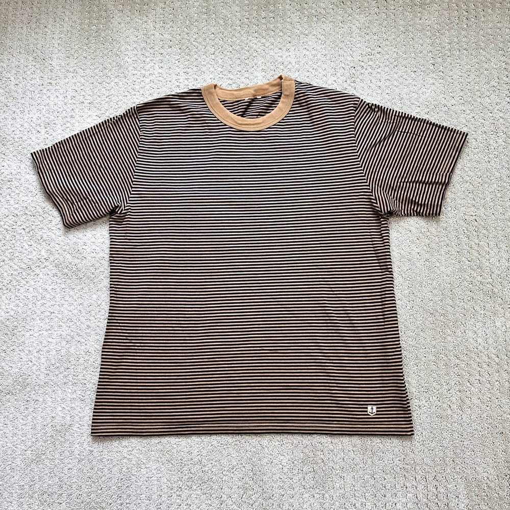 Armor Lux T-Shirt Mens XL Tan Striped Nautical Anchor Logo Short Sleeve Tee